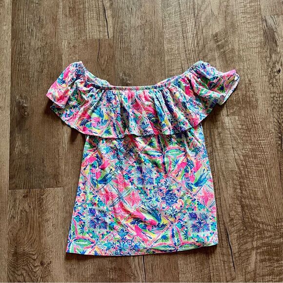 Lilly Pulitzer Pink and Blue Ruffled Short Sleeve Blouse Sz small - Picture 5 of 7
